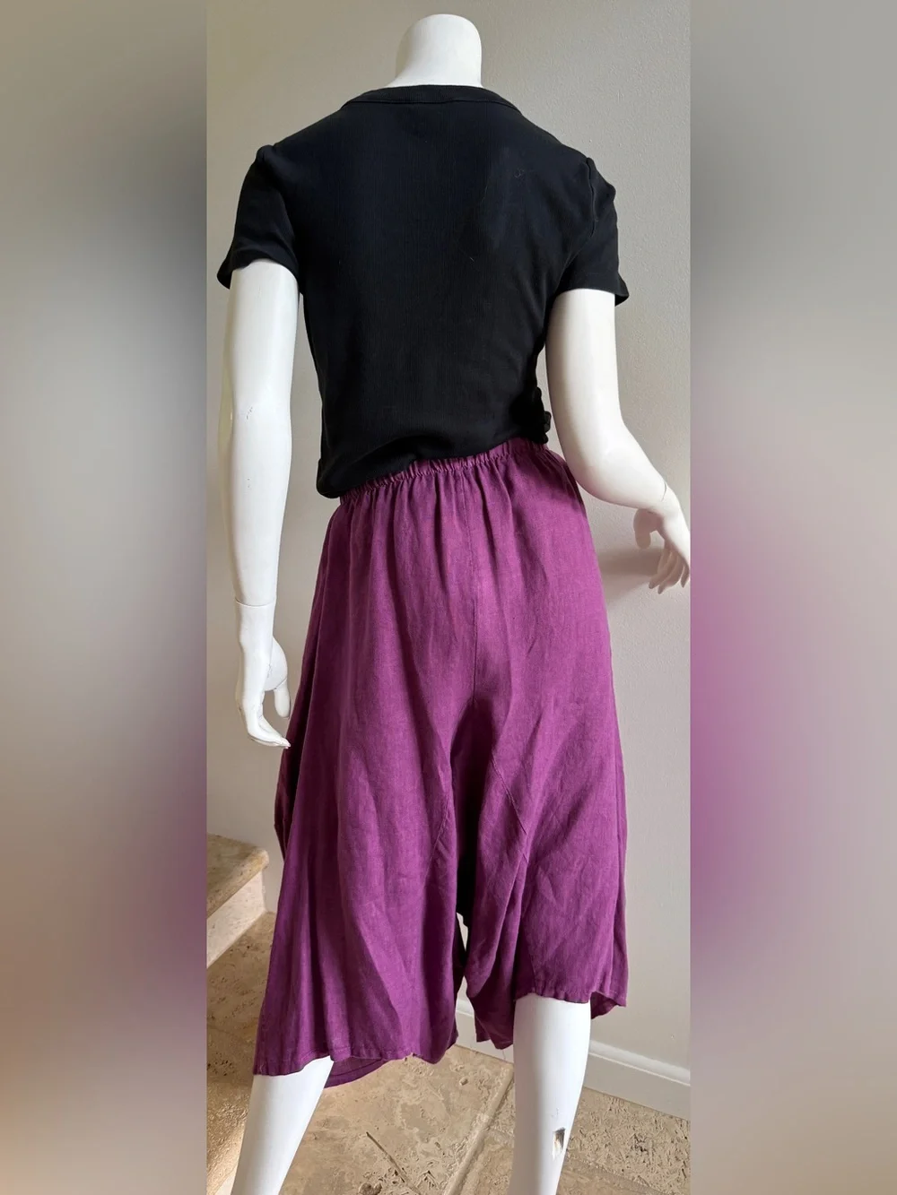 DEVITALIA Wide-Leg Harem Linen Cropped Pant Pants, One Size - Picture 6 of 6